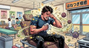 花粉症で悩む男性、接骨院で水素吸入で症状改善