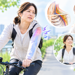 自転車通勤中の腕のしびれと胸郭出口症候群の症状、肩周辺の神経や血管の圧迫をイメージした解説画像